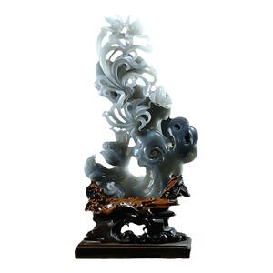 和田玉兰花鸟摆件烟青玉烟灰玉石