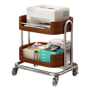 打印机置物架落地办公室双层移动收纳架小推车桌下木质文件储物柜