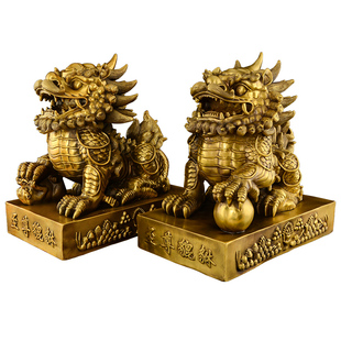 铜貔貅摆件招聚黄铜霸王皮丘公母一对财客厅家用办公室入户大号