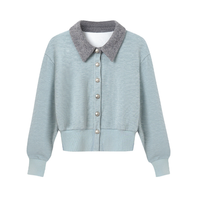 Even一雯【江南美人】韩系高智感撞色假两件针织上衣长短半裙套装