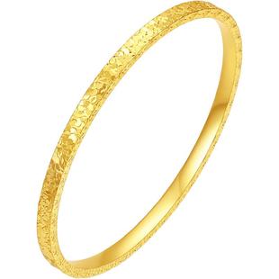 周六福碎碎冰银手镯女爆闪黄金色素圈镯子送女友本命年礼物