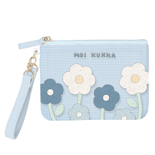 日本进口MOI KUKKA北欧风花朵刺绣网纱伸缩零钱包防丢钥匙卡 清新