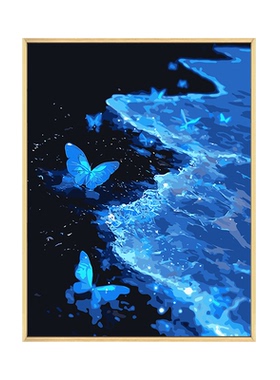 蝴蝶蓝眼泪diy数字油画装饰画