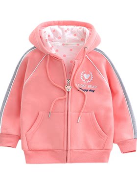 女童双层加厚秋冬连帽卫衣外套