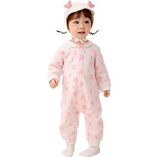 巴拉巴拉宝宝衣服新生儿连体衣纯棉睡衣秋冬儿童保暖加厚哈衣红色