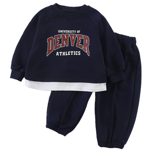 儿童春装套装假两件女童运动2026新款春秋季宝宝男童休闲卫衣卫裤