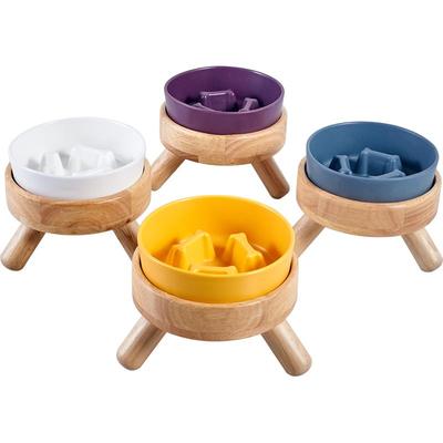 hocc狗狗陶瓷慢食碗橡木增高木架