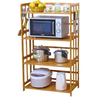 竹子卧室实木微波炉三层收纳架