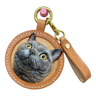 宠物皮雕钥匙扣相框纪念品定制车包挂狗猫立体3d送礼男女朋友礼品