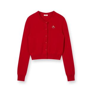 【宋祖儿同款】樱桃KIRSH 红色羊毛开衫外套女2026春韩版针织衫