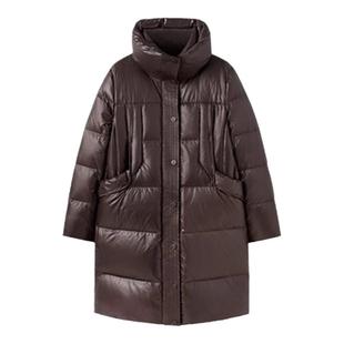 太平鸟女装 立领亮面中长款羽绒服2024冬新款连帽中长款面包服潮
