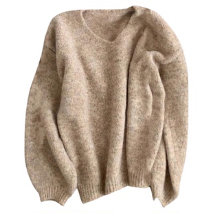 韩版休闲减龄v领宽松套头上衣女2025秋季新款慵懒风软糯温柔毛衣