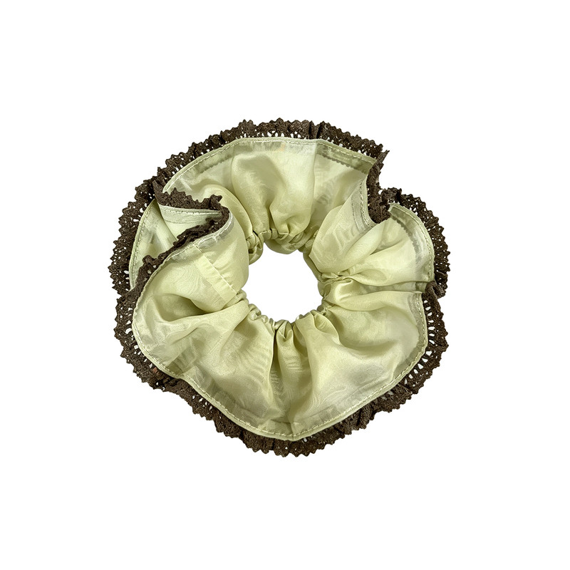 低饱和茶绿色花边大肠发圈扎头绳