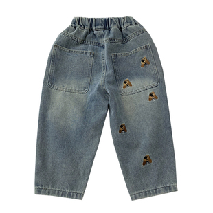 男女童牛仔裤2025春秋新款洋气中小童卡通裤子儿童时尚绣花长裤潮