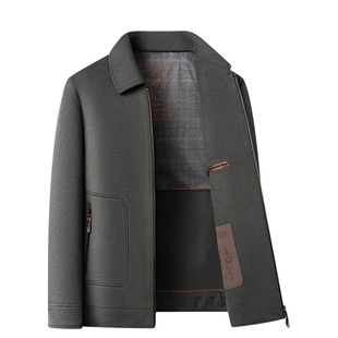 全羊毛呢外套男士短款翻领拉链休闲夹克男装冬新款高档双面呢大衣