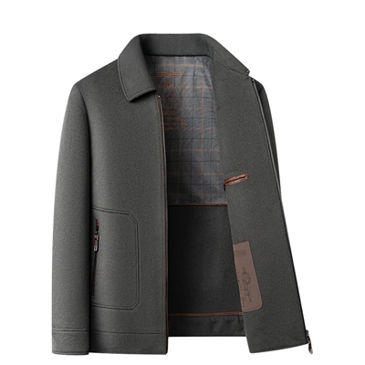 100%羊毛毛呢外套短款翻领夹克冬