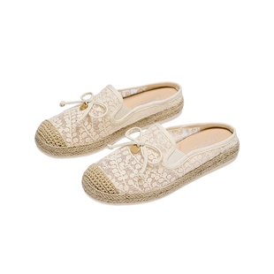 热风百搭渔夫鞋女款2025年春秋新款软底休闲半拖舒适一脚蹬女鞋子