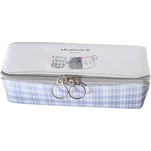 99CREAT日系幽灵猫对角开双分格笔袋初中生高中生经典小方包