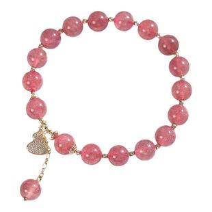 灵机麦玲玲草莓晶手链女吉祥物粉晶手串单身桃花送闺蜜情人节礼物