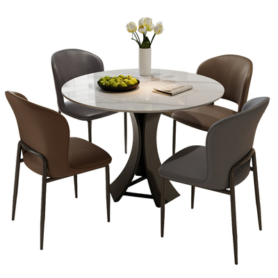 岩板餐桌椅组合家用小户型圆形饭桌现代简约风轻奢洽谈餐桌椅组合
