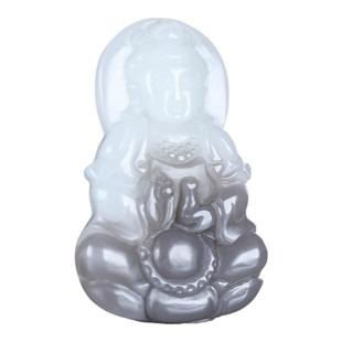 新疆和田羊脂玉烟紫平安观音吊坠男款菩萨玉石挂件项链青花玉牌子