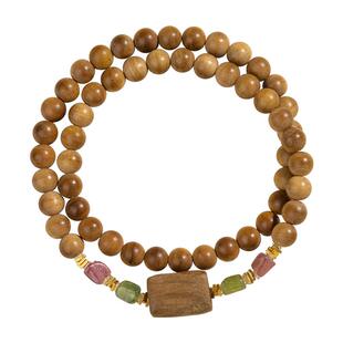 五台山老山檀手串天然檀香木文玩佛珠随形碧玺转运珠双圈手链礼物