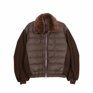 Hualun冬季拼料cleanfit短款毛领排骨羽绒服男生韩版加厚保暖外套