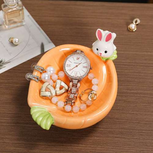 卡通陶瓷胡萝卜萌兔收纳钥匙盘玄关收纳首饰装饰收纳客厅摆件家居