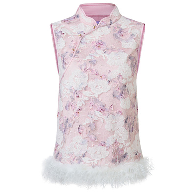 MAXRIENY新中式拜年服女极繁新中式刺绣斜襟马甲背心冻糕粉色穿搭