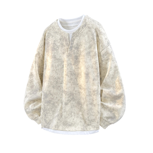 回力假两件亨利领卫衣男春秋冬季加绒加厚长袖T恤男生内搭打底衫