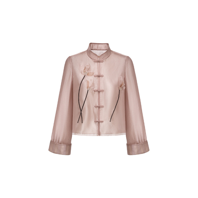 HUI卉欧根纱中式立领琵琶扣外套