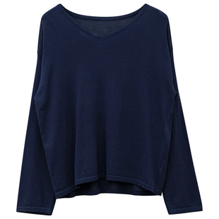 一三良品小个子 basic彩色V领针织衫长袖T恤女夏宽松显瘦防晒上衣