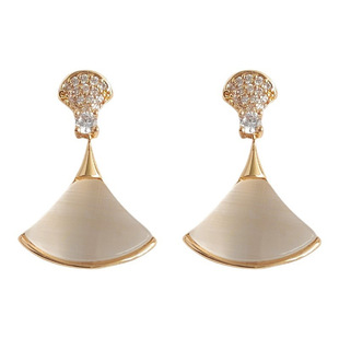 法式轻奢风玻璃猫眼石珍珠项链食指戒复古扇形锆石耳环女首饰套装