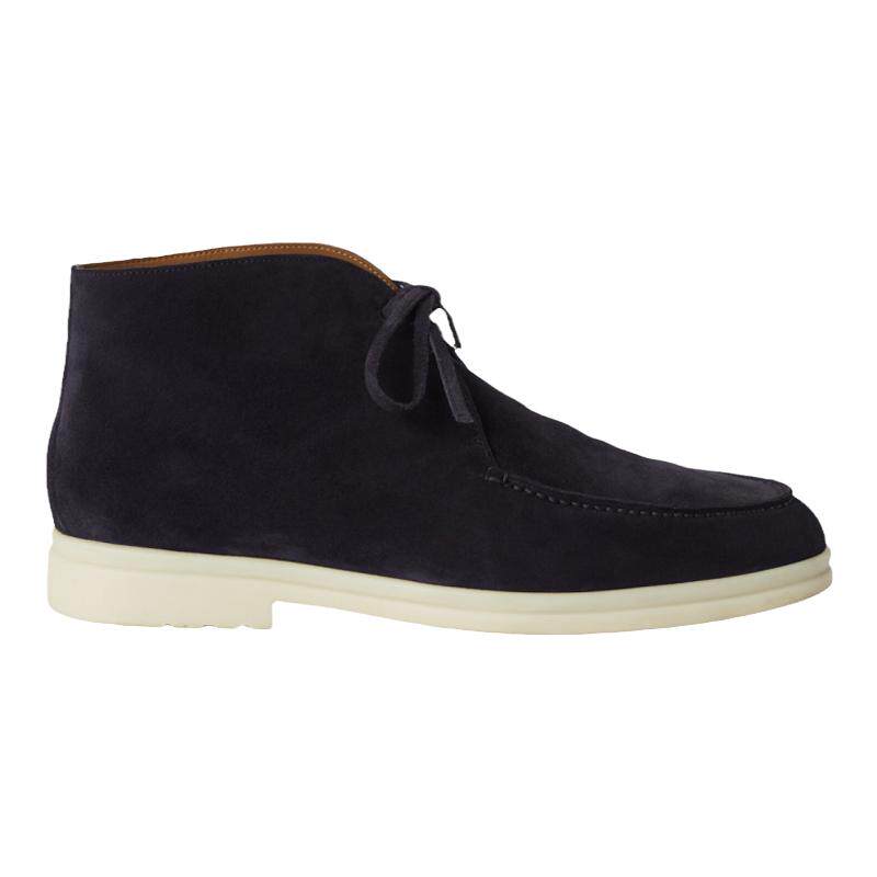 Loro Piana/诺悠翩雅男鞋蓝色绒面小牛皮系带踝靴短靴