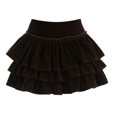 秋冬高腰芭蕾风丝绒荷叶边蛋糕裙