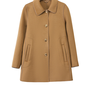 秋冬新款短款小个子双面羊绒大衣女翻领时尚修身红色羊毛呢子外套