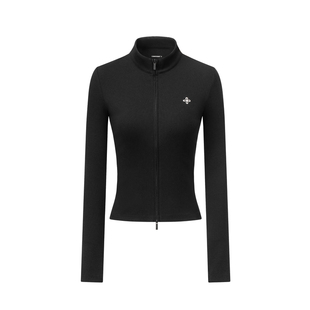 CLIMAX VISION柔软亲肤十字花显瘦双开拉链开衫长袖T恤打底女款