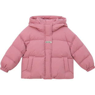 女童90白鸭绒外套女孩冬季羽绒服2025新款儿童加厚保暖连帽面包服