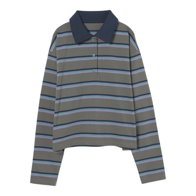 JEANASIS POLO衫女2026春季新款棉质条纹宽松撞色POLO长袖650641