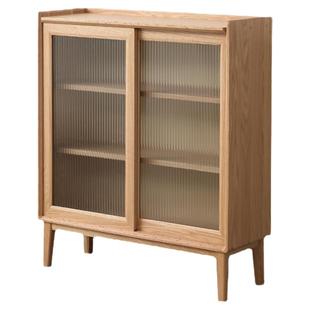 全实木餐边柜纯红橡木酒柜超薄小户型餐厅储物柜北欧风格