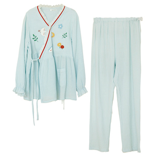 家时光夏季月子服薄款产后纯棉纱布吸汗孕妇哺乳衣睡衣产妇家居服