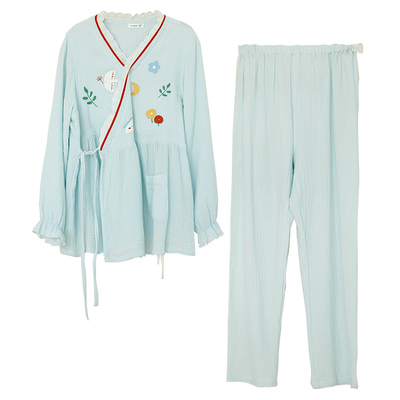 纯棉纱布月子服夏季孕妇哺乳睡衣