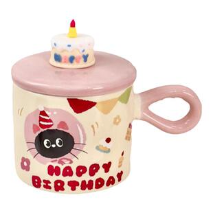 创意猫咪陶瓷马克杯实用生日礼物女高颜值办公室带盖水杯子礼品