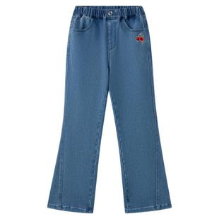 【加厚】eland kids衣恋童装女童刺绣微喇裤25秋冬新品复古牛仔裤
