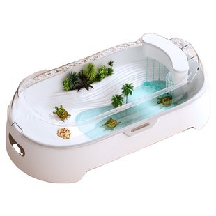 乌龟缸家用带晒台生态小型饲养缸造景别墅过滤循环全景透明养龟盆