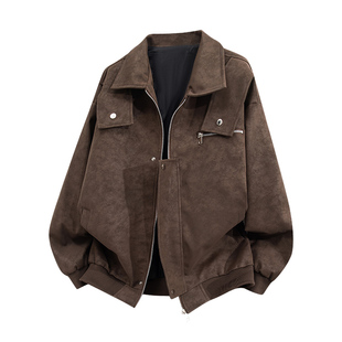 Wassup Shark美式复古翻领机车外套男春秋飞行员皮夹克高级感皮衣