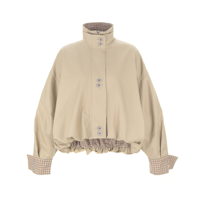 wanatry拼接假两件花苞风衣