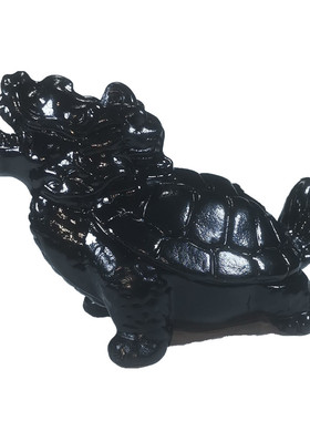 天然黑石头招财玄武龙龟桌面摆件