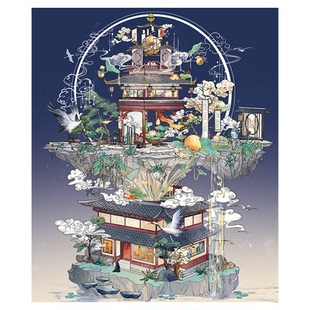 玄机问道造景贴纸大版中式古风建筑场景装饰贴手工创意DIY贴纸微缩场景解压贴画大号玩具贴纸沉浸式打发时间
