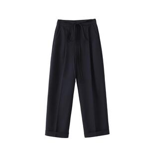 NANASTORE黑色系带休闲裤2024新款春季显瘦直筒高级感高腰裤子女